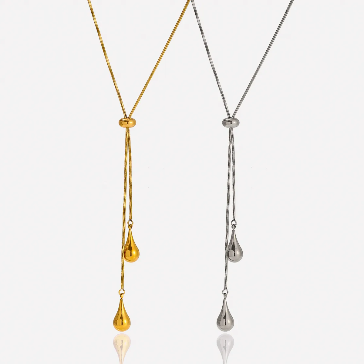 Collier Minimaliste en Acier Inoxydable avec Pendentif Goutte d'Eau Chaîne en Y Réglable Bijoux Tendance pour Femmes
