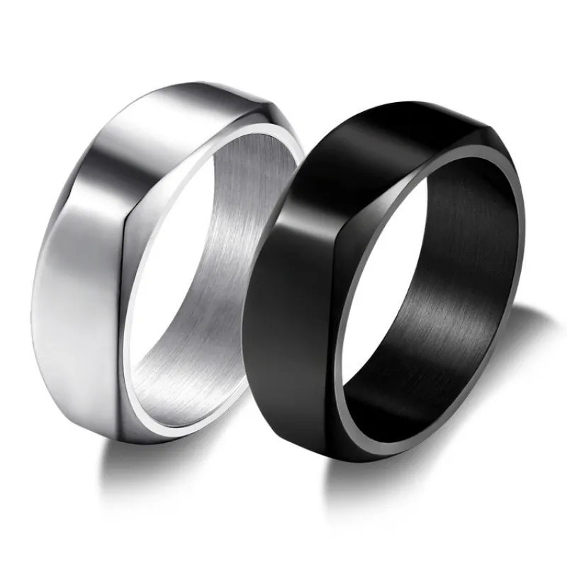 Men's Minimalist Titanium Steel Ring Geometric Cut Brushed Polished Stainless Steel Finger Ring Simple Fashion Jewelry Gift For Him