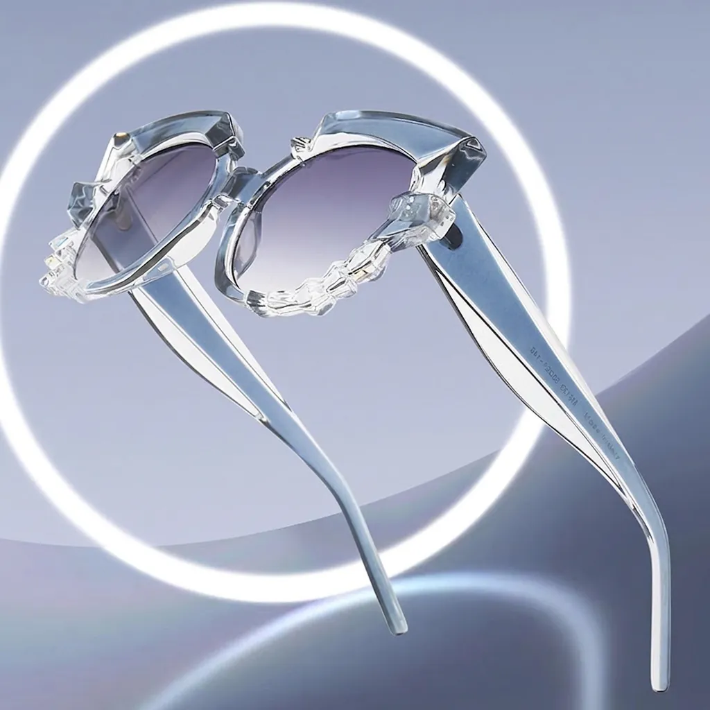 Lunettes de Soleil Œil de Chat Femmes Monture Dentelée Irrégulière Protection UV400 Verres Dégradés Mode Avant-garde Fête Bijoux