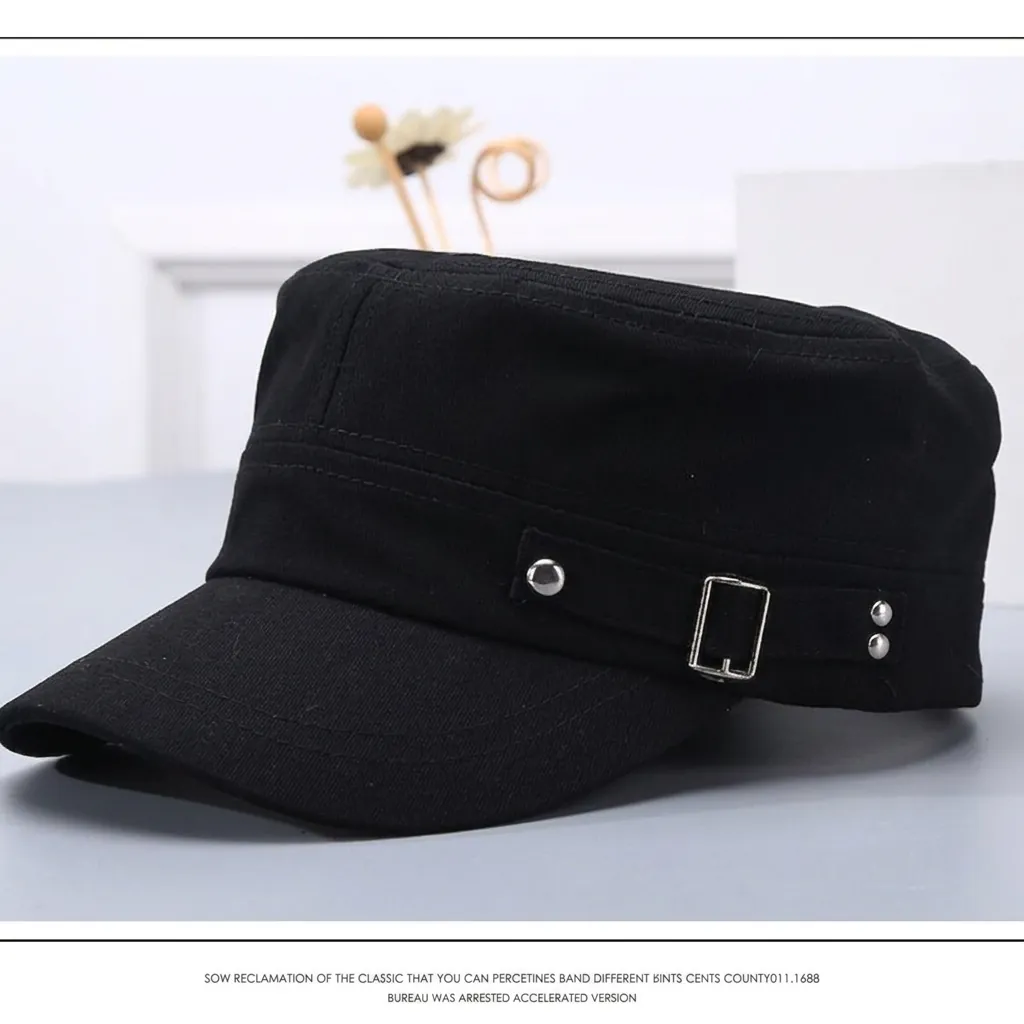 Cappello Cadet Vintage In Tela Di Cotone Stile Militare Cappello Piatto Con Rivetto In Metallo Regolabile Per Uomini Donne