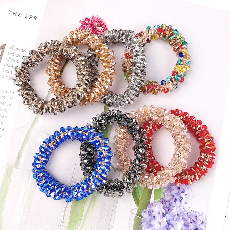 Koreanischer Stil Kristallperlen Elastisches Haargummi Armband Minimalist Elegant Facettiertes Glasperlen Haar Seil Für Damen