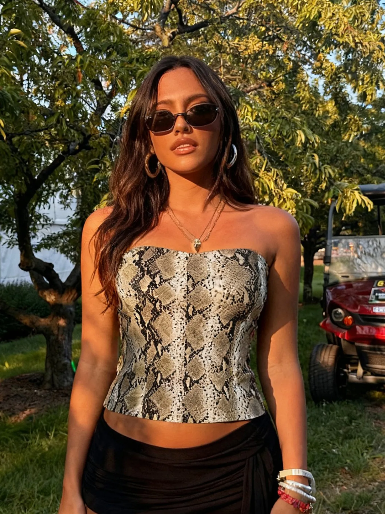 Damen Sexy Schlangenmuster PU Leder Schlauch Top Trägerlos Slim Fit Kurz Corset Top Sommer Streetwear Party Clubwear