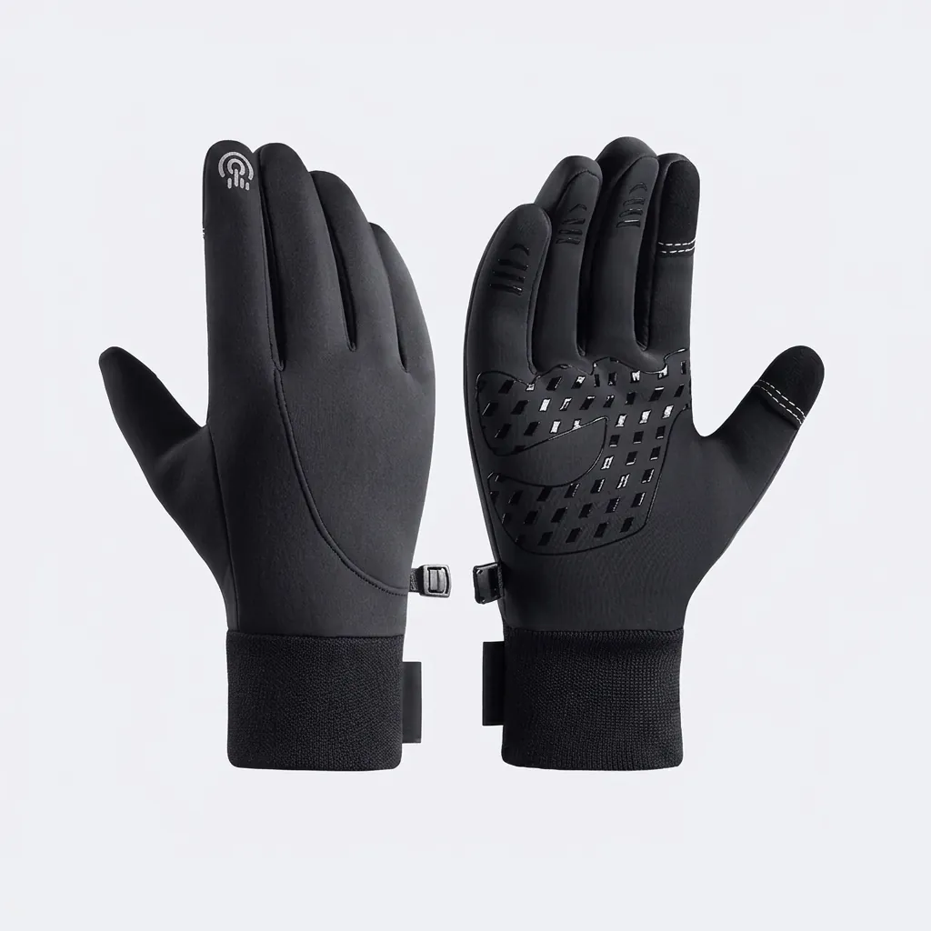 Gants Cyclisme Hiver Doublés Polaire Tissu Composite SBR Écran Tactile Coupe-Vent Imperméable Antidérapant Randonnée