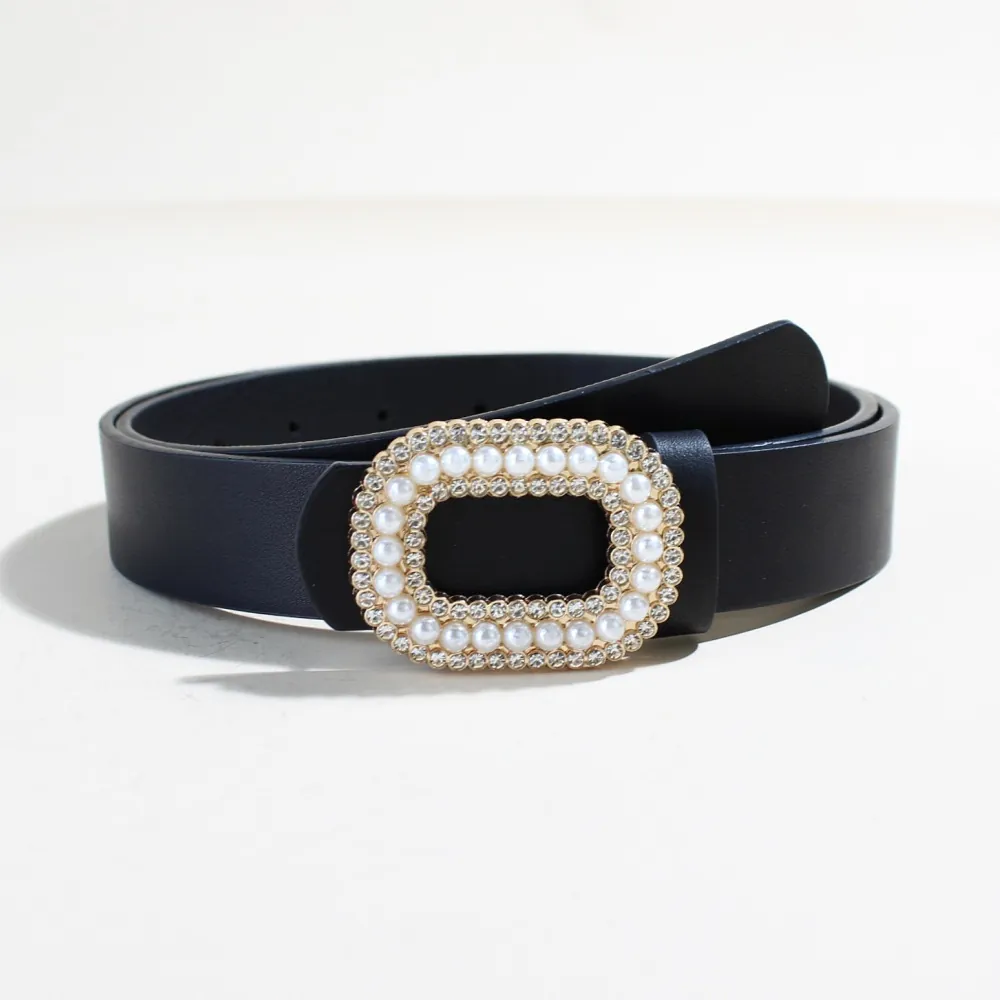 Cintura da Donna Elegante in Ecopelle Con Fibbia in Lega Con Künstliche Perle e Strass Cintura Decorativa alla Moda per Abiti Jeans