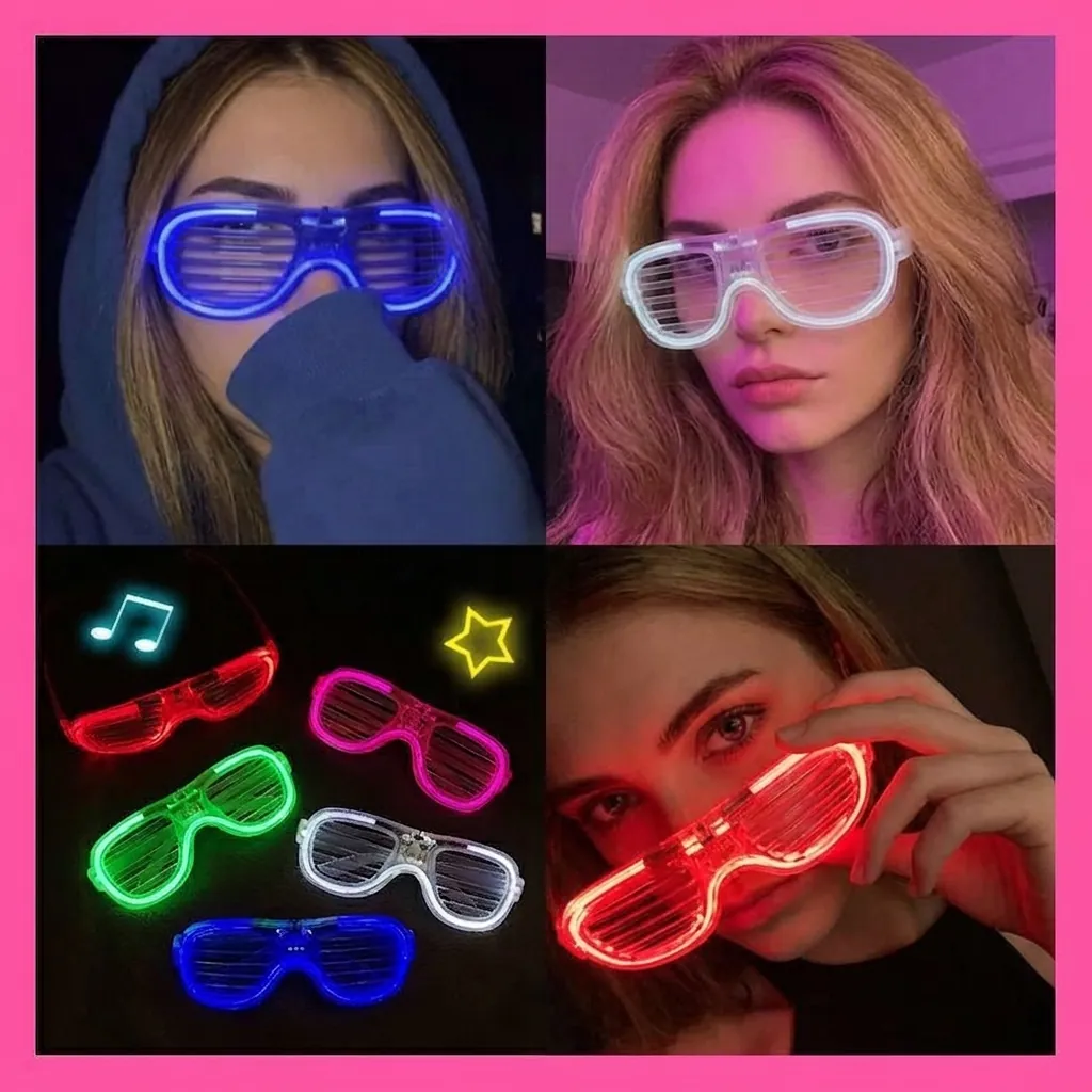 LED Glowing Shutter Glasses Heart Square Party Favors Neon Light Up Eyewear For Nightclubs Music Festivals Rave Party Night Decoration