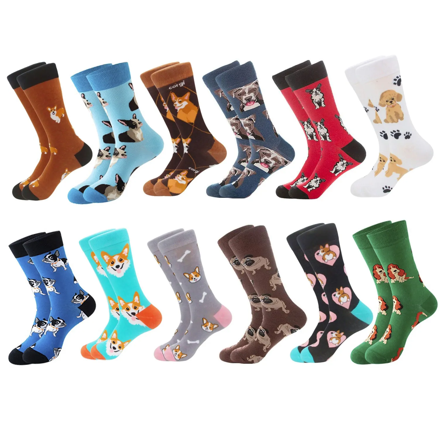 Chaussettes Mi-mollet en Coton Motif Chien Rigolo pour Femmes Hommes Nouveauté Imprimé Animal Chaussettes de Mode Respirant Décontracté Cadeau