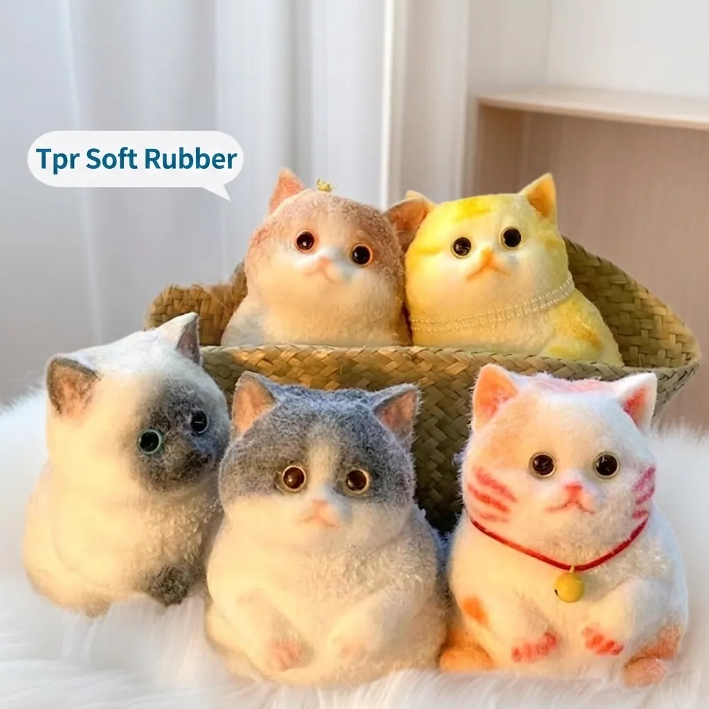 Simulated Fat Cat Squeeze Toy Soft TPR Stress Relief Kitten Figurine For Office Desk Decoration Cute Washable Flocked Animal Toy