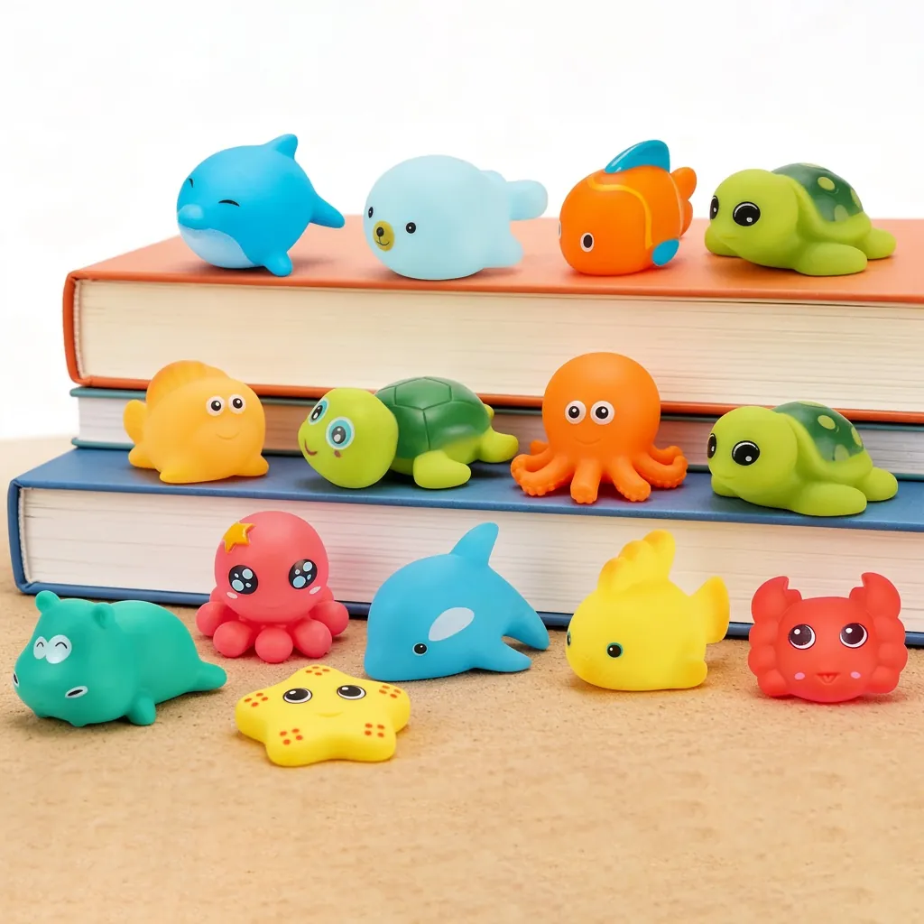 Baby Bath Toys Marine Animal Soft Vinyl Rubber Squeaky Floating Water Play Toys For Toddlers Infants Children