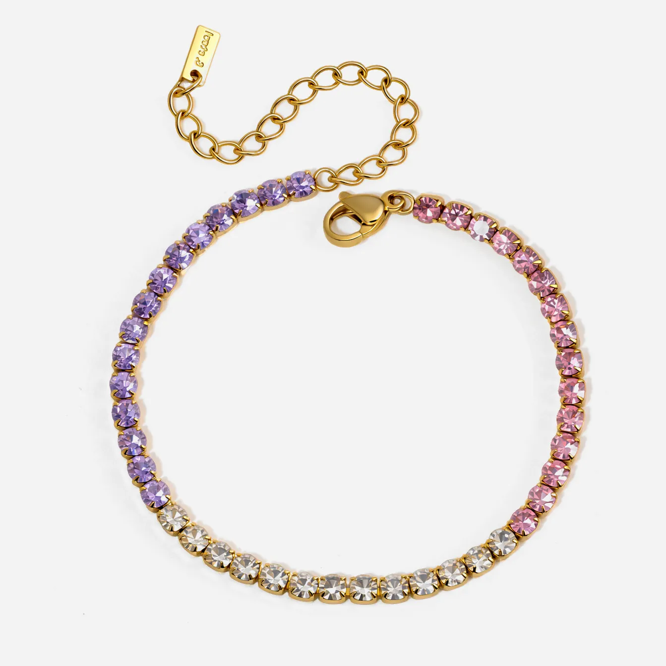 Bracciale in Acciaio Inossidabile Placcato Oro 18K Con Zirconia Colorata per Donna Catena Tennis Stile Occidentale Gioielli