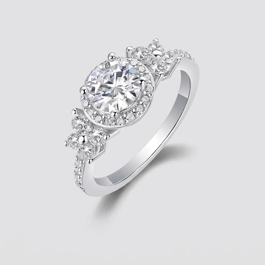 Moissanite Ring 925 Sterling Silver Round Brilliant Cut Halo Sparkling Luxury Wedding Engagement Jewelry For Women
