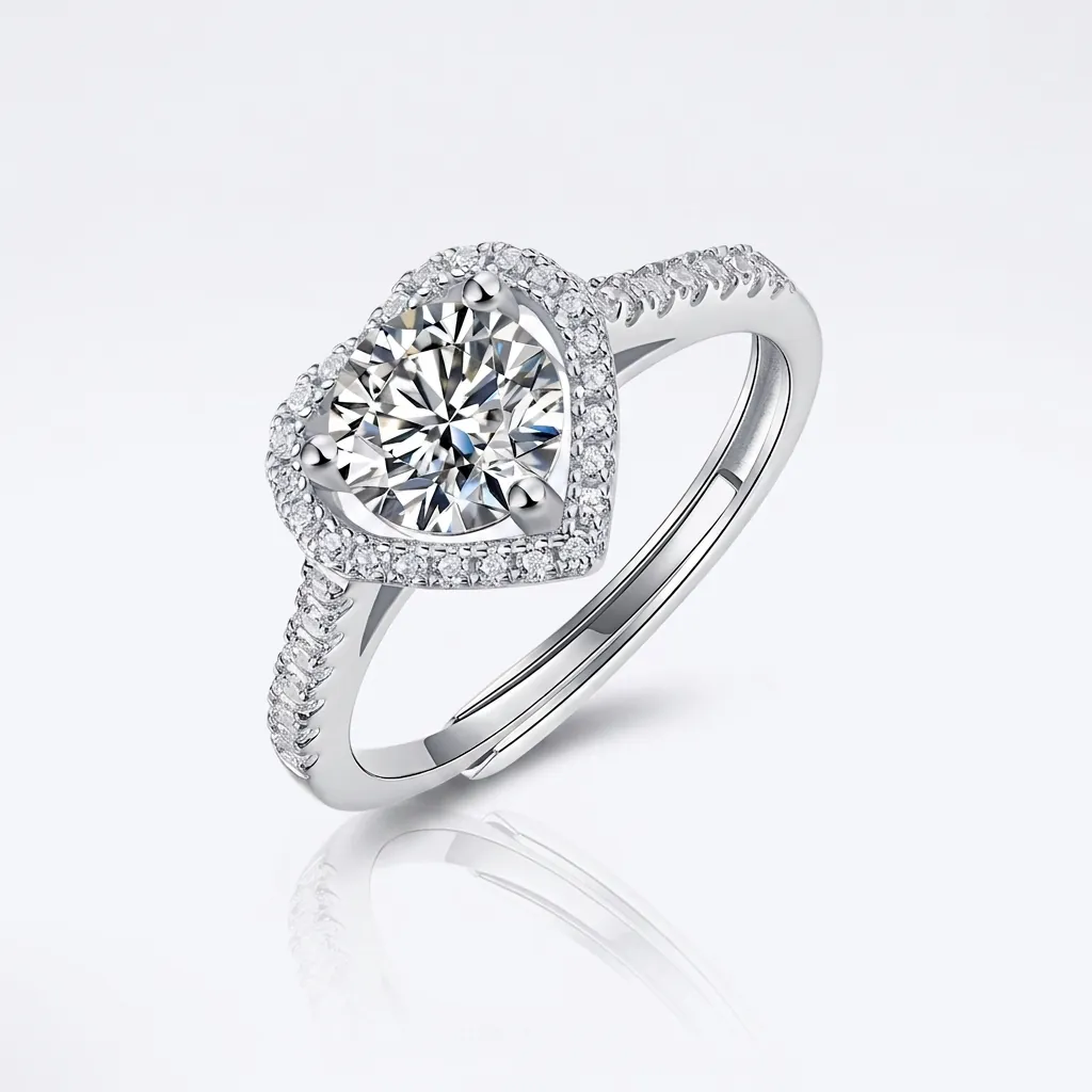 925 Sterling Silver Heart Moissanite Ring For Women Luxury Adjustable Open Ring Wedding Anniversary Jewelry Silver Ring