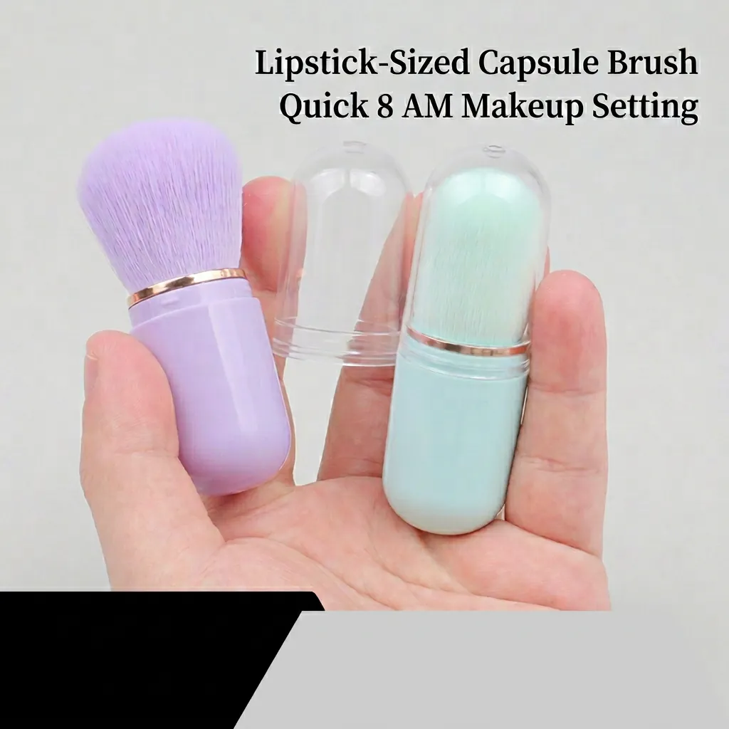 Pennello Da Trucco Retrattile Portatile Design A Capsula Setole In Fibra Sintetica Manico In Plastica Per Cipria Fard Viaggio