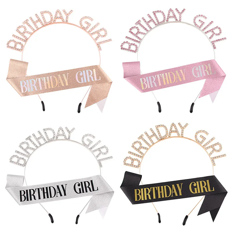 Ensemble Serre-Tête En Alliage De Strass Birthday Girl Et Écharpe Pailletée Pour Décorations De Fête D'Anniversaire Femmes Filles