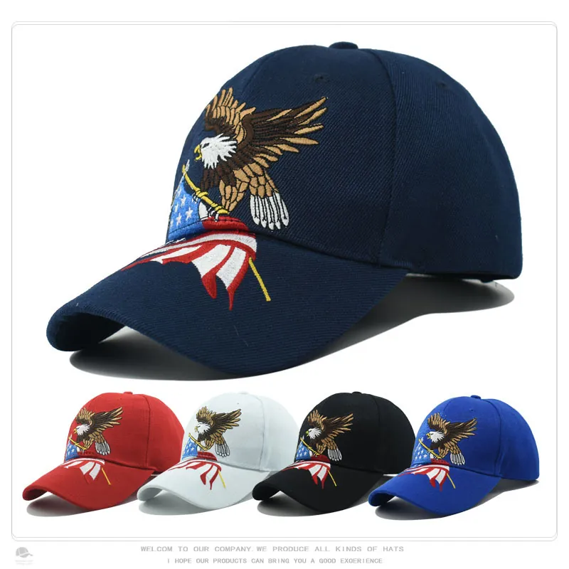 Amerikanische Flagge Adler Stickerei Baseballkappe Verstellbar Baumwolle Sonnenhut Outdoor Sport Unisex Trucker Hut