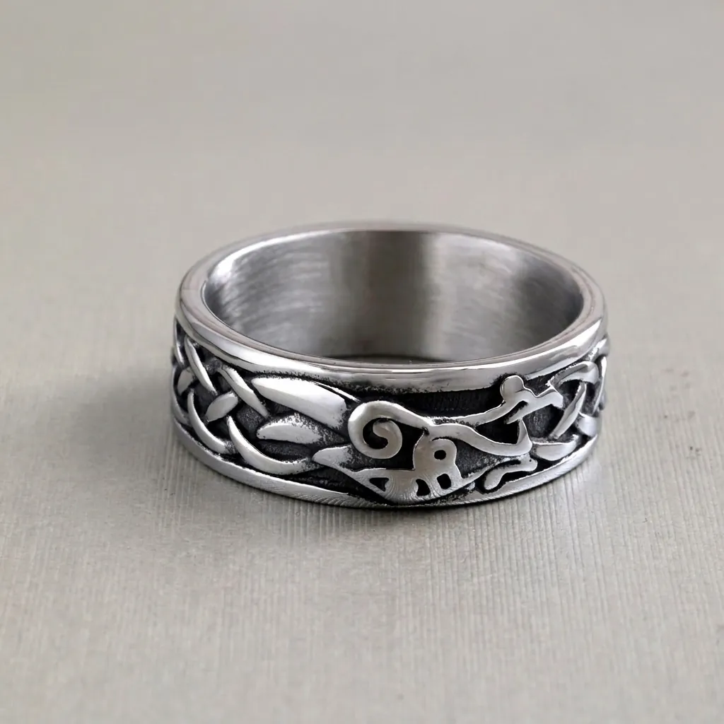 Bague Viking Vintage Nœud Celtique Homme Anneau en Acier Titane Rétro Nordique Hip Hop Bijoux en Acier Inoxydable Cadeau