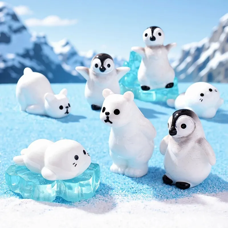 Miniature Polar Animal Figurines Resin Penguin Seal Polar Bear Ornaments For Micro Landscape DIY Desktop Decor Cute Arctic Scene