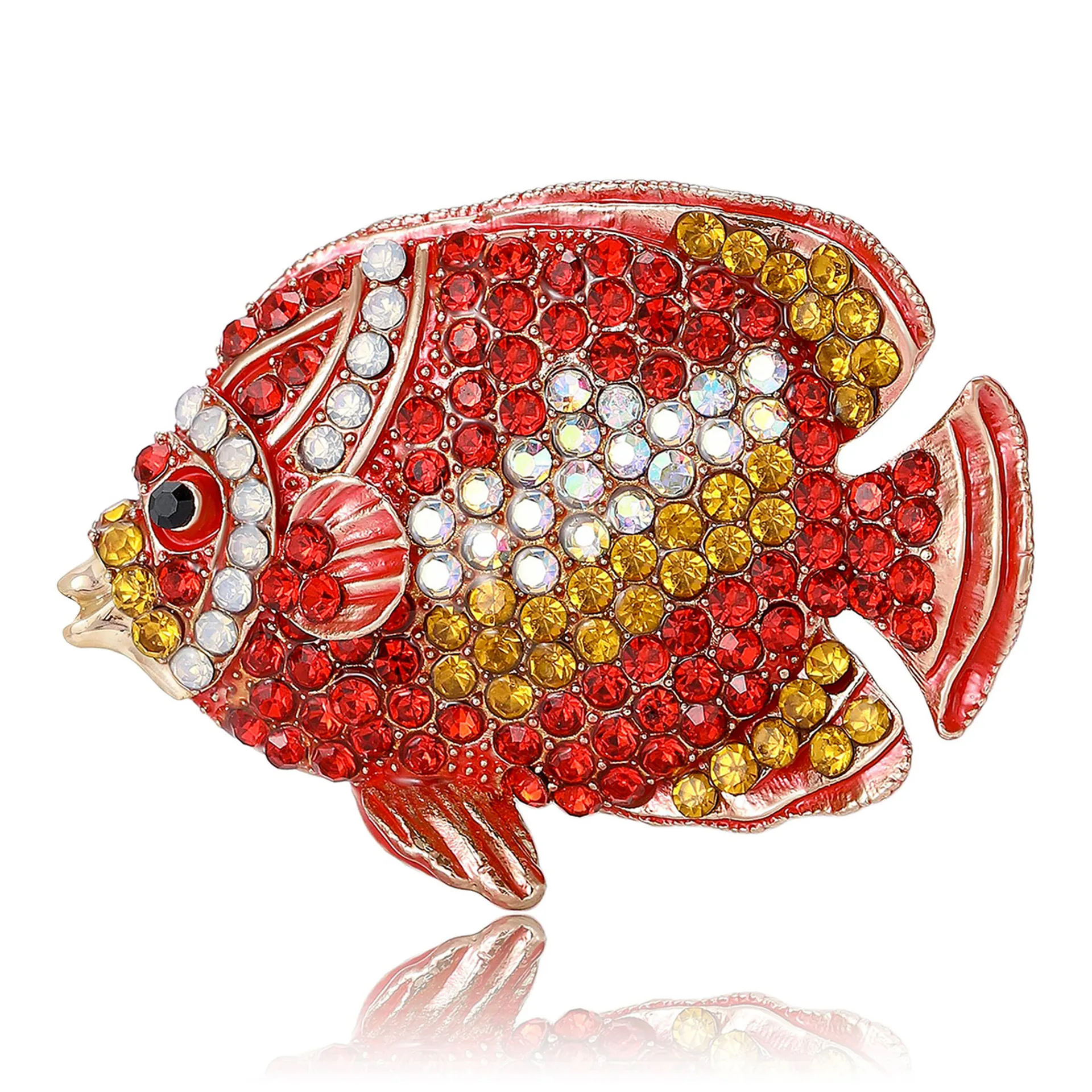 Spilla in Lega a Forma di Pesce Tropicale con Strass per Donna Squisito Gioiello Accessorio a Tema Animale Marino Regalo