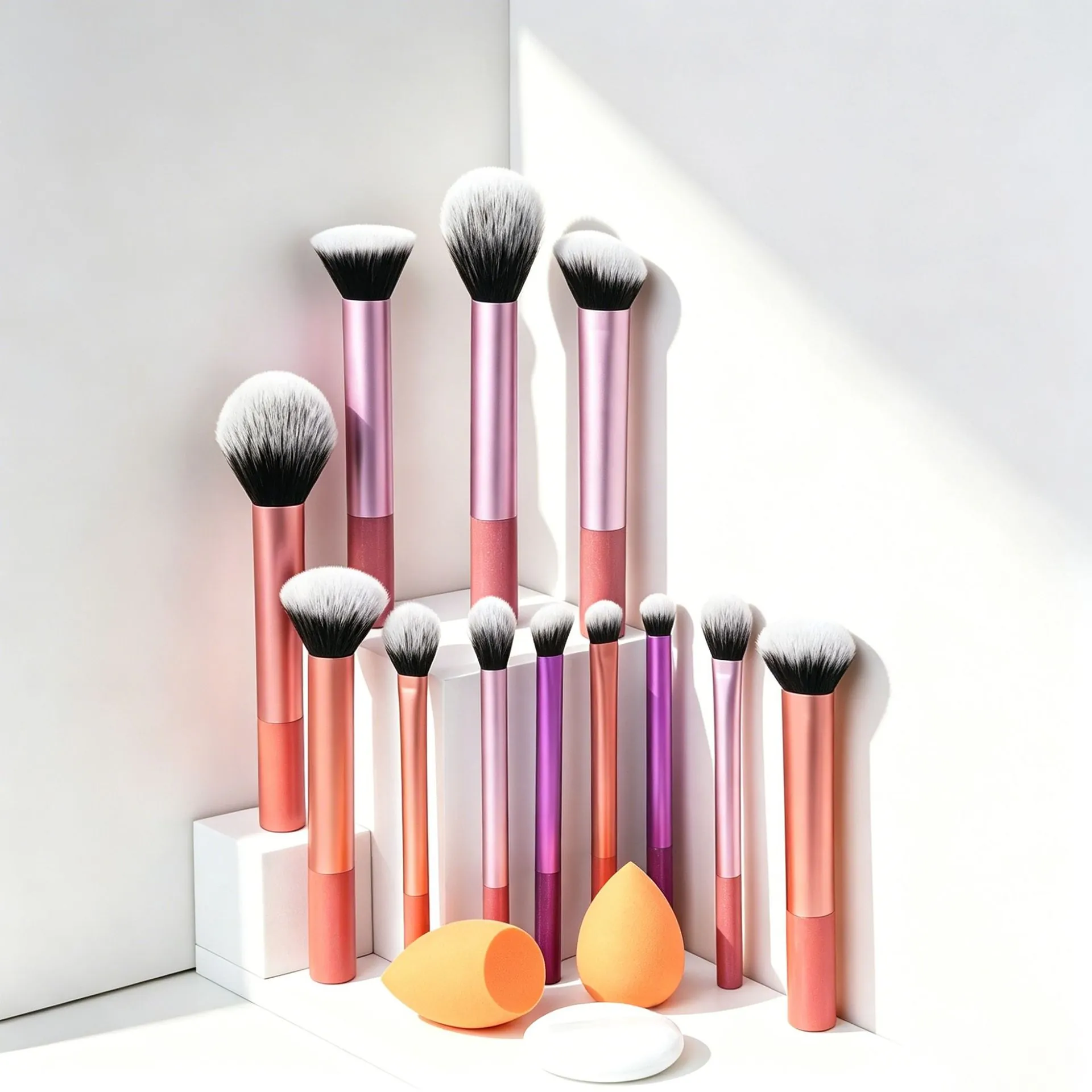 Makeup Brush For Foundation Blush Eyeshadow Nylon Bristles Aluminum Tube Plastic Handle Portable Travel Multi Colored Accessory