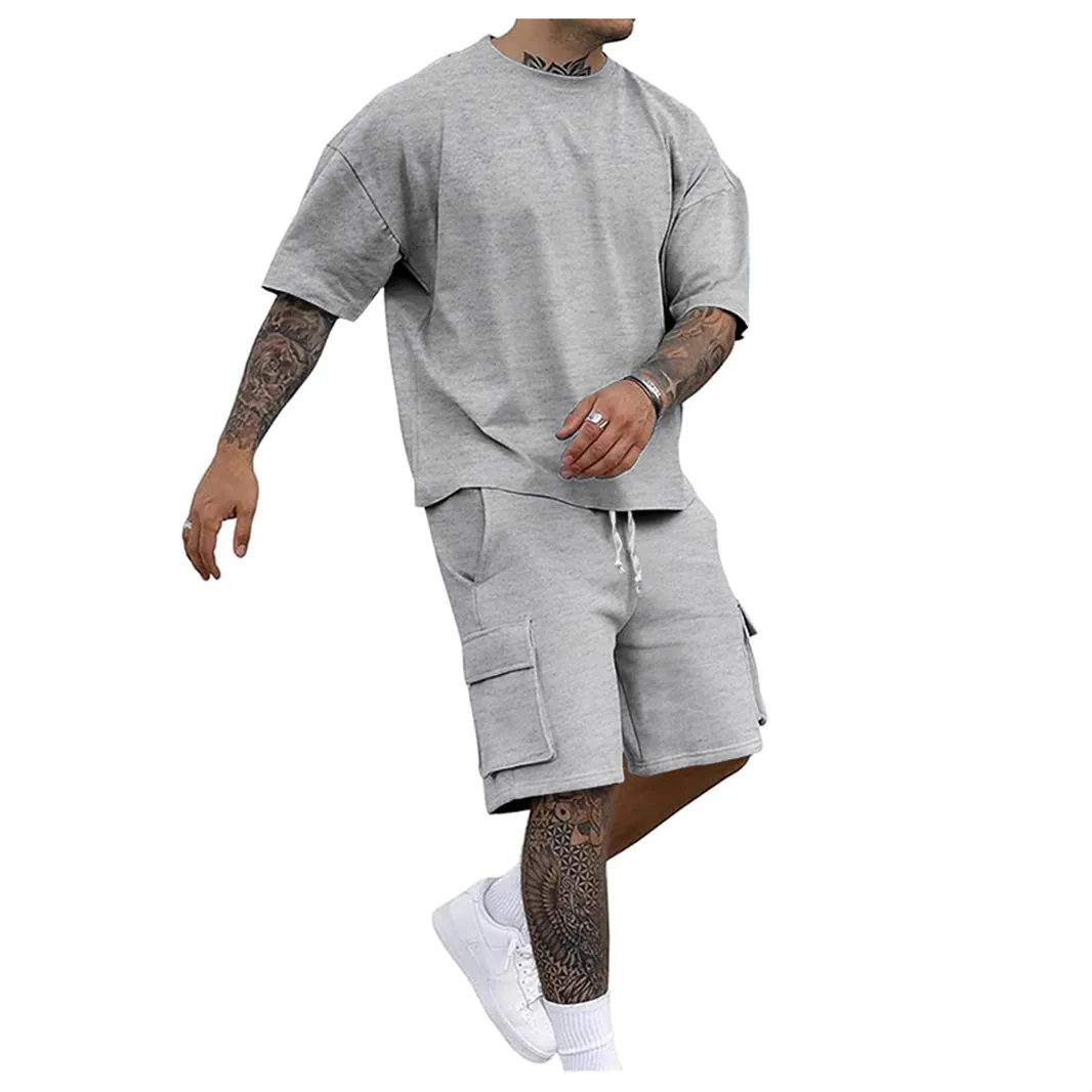 Men Casual Sports Outfit Oversized Short Sleeve T-Shirt And Cargo Shorts Polyester Spandex Summer Streetwear