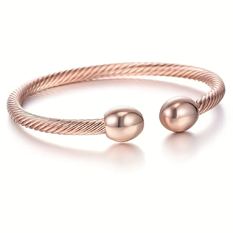 Bracelet Jonc Magnétique en Acier Inoxydable Câble Torsadé pour Hommes Femmes Bracelet Ouvert Ajustable Cadeau Bijoux Or Argent