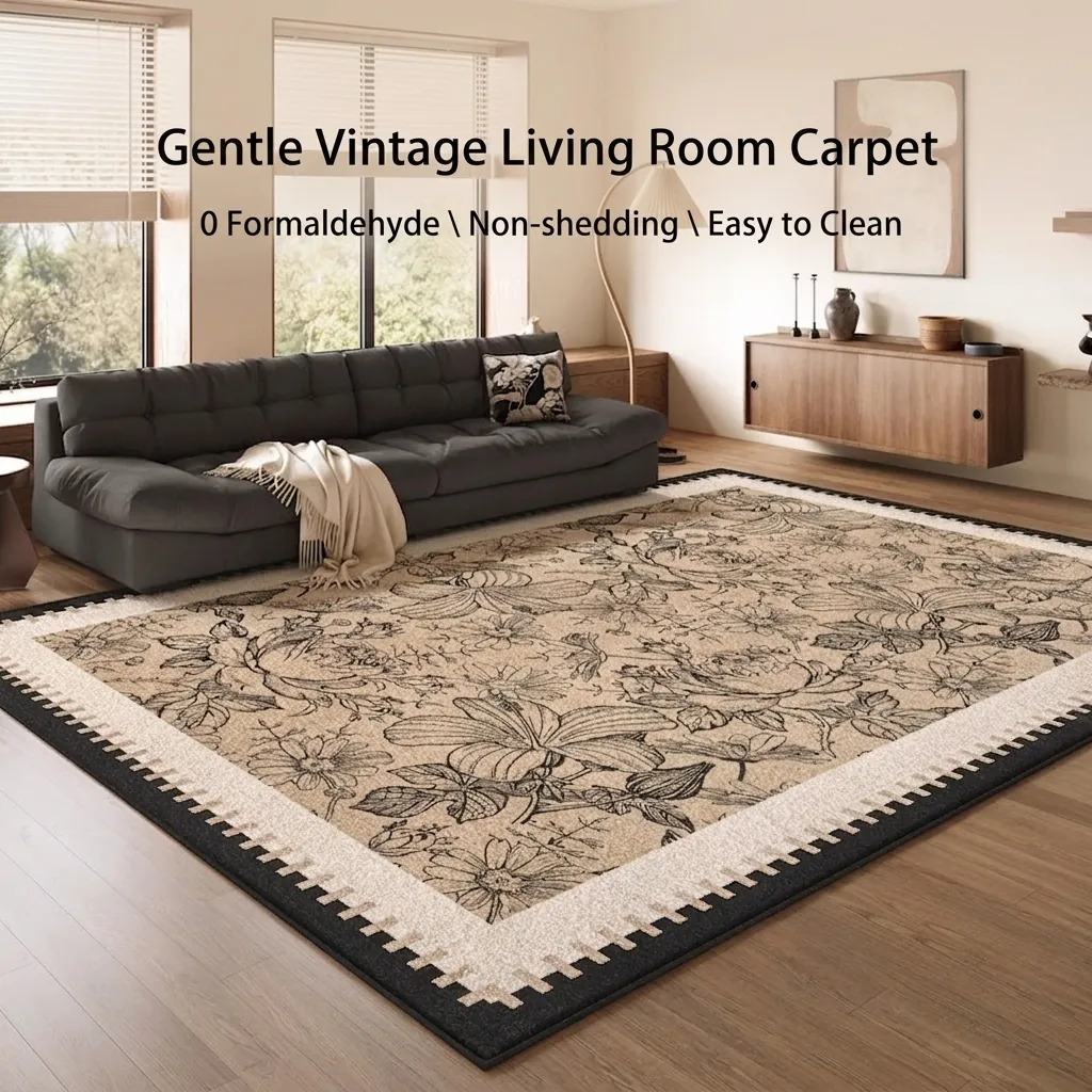 Area Rug Faux Cashmere Polyester Floral Waterproof Dirt Resistant Living Room Bedroom Vintage French Medieval Style