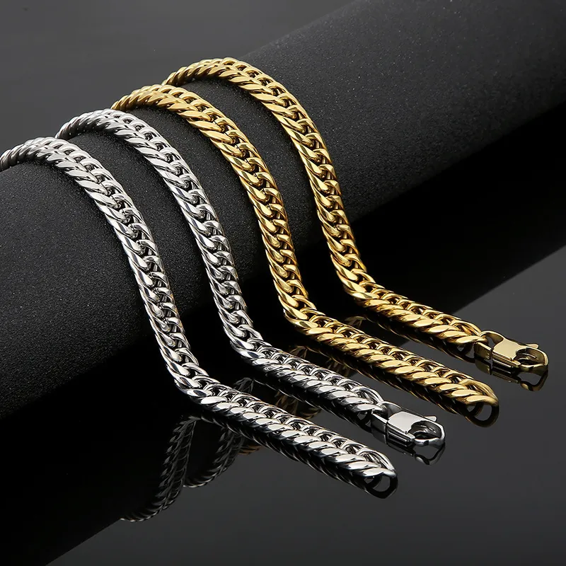 Collier Et Bracelet Maille Gourmette Acier Inoxydable Lourd Hip Hop Punk Bijoux Pour Hommes Femmes