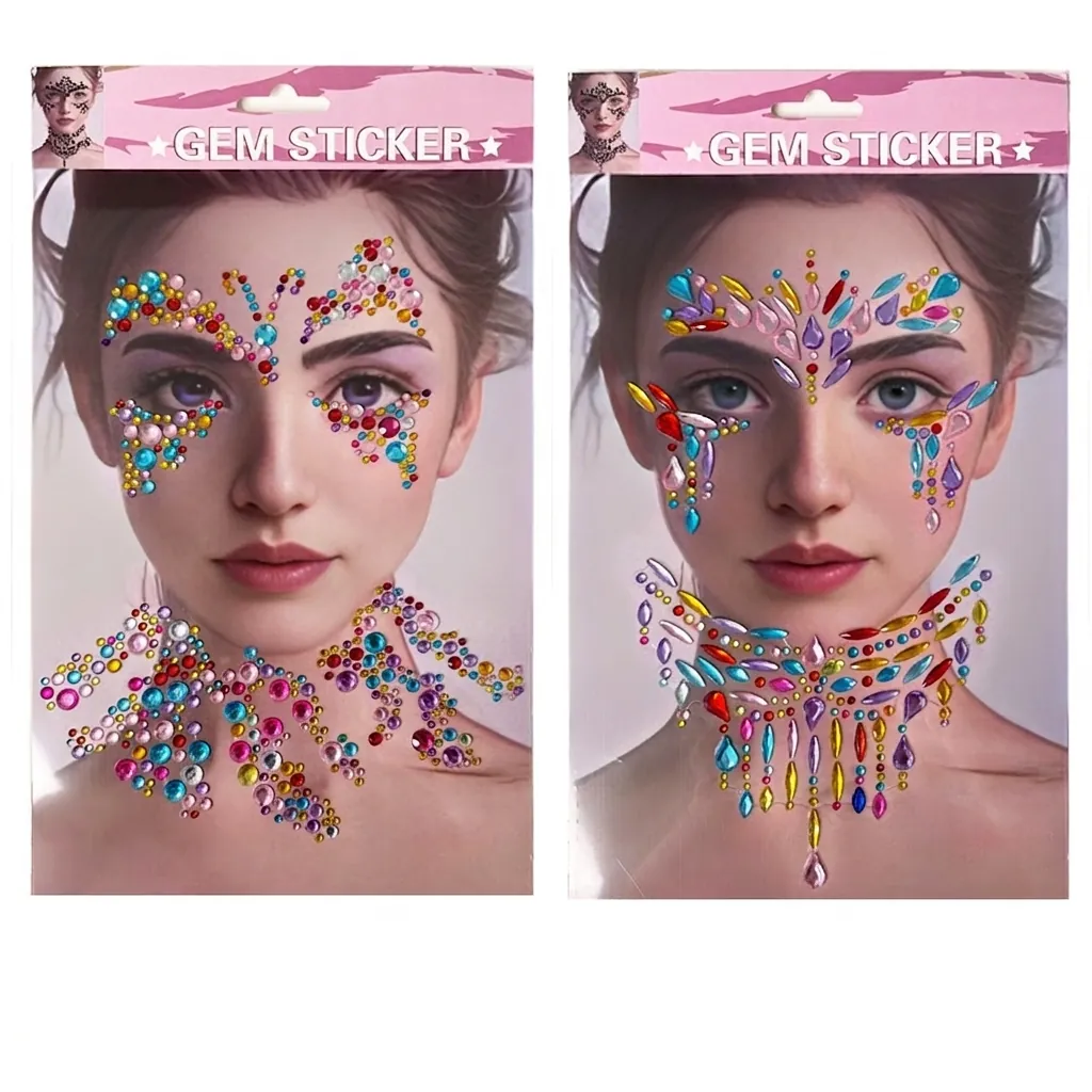 Autocollants Bijoux Visage et Corps pour Festival Strass Colorés Autocollants pour Soirée Masquée Festival de Musique Maquillage Femme