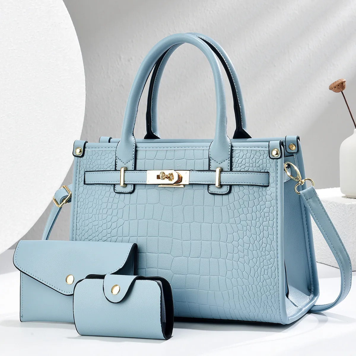 Women's Crocodile Pattern PU Leather Tote Handbag Envelope Clutch Card Holder Fashion Shoulder Crossbody Bag Large Capacity