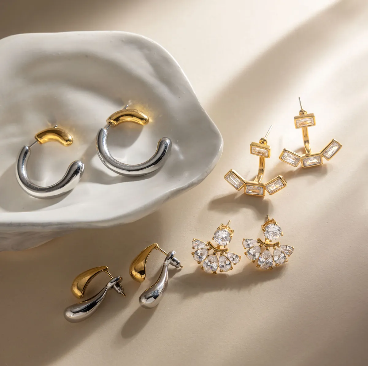 Lussuosi Orecchini in Acciaio Inossidabile Ear Jacket Per Donna Oro Argento Strass Perla Artificiale