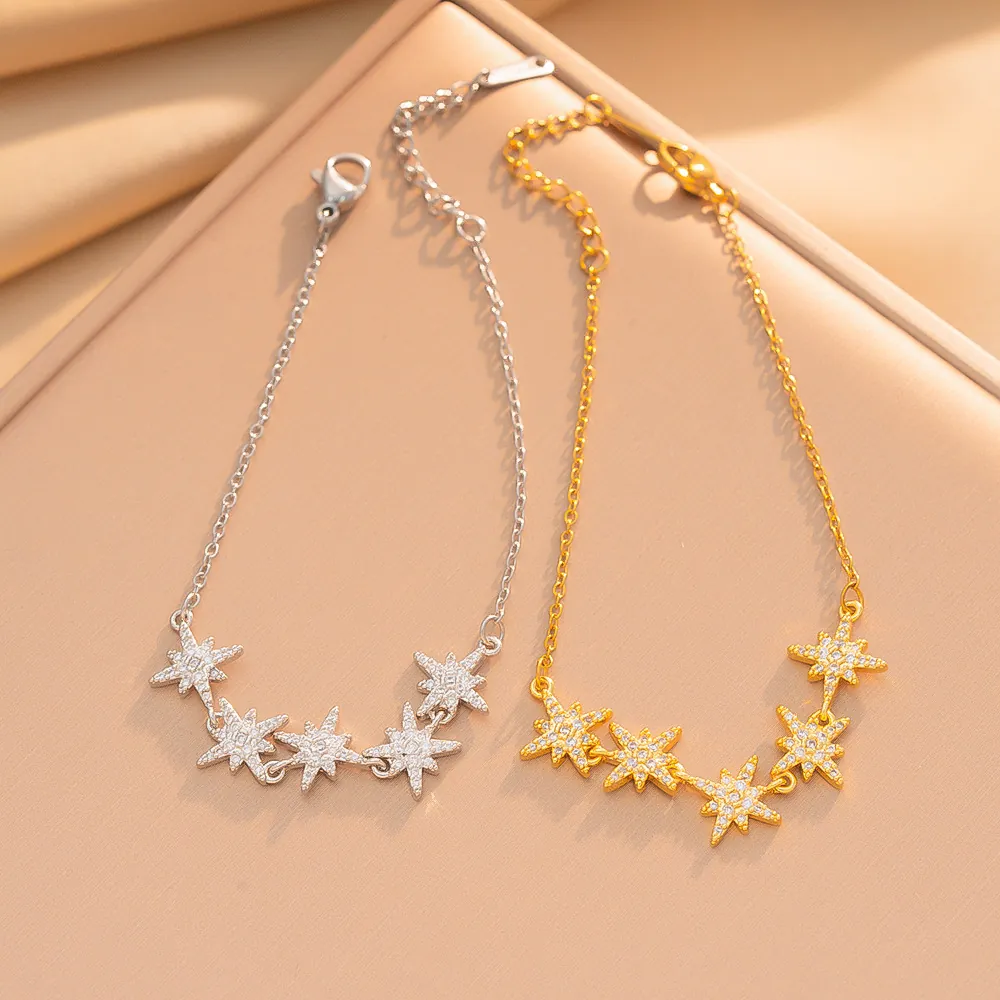 Elegante Pulsera de Estrella Polar de Acero de Titanio Para Mujer Micro-engastado de Diamantes de Imitación Cadena Ajustable