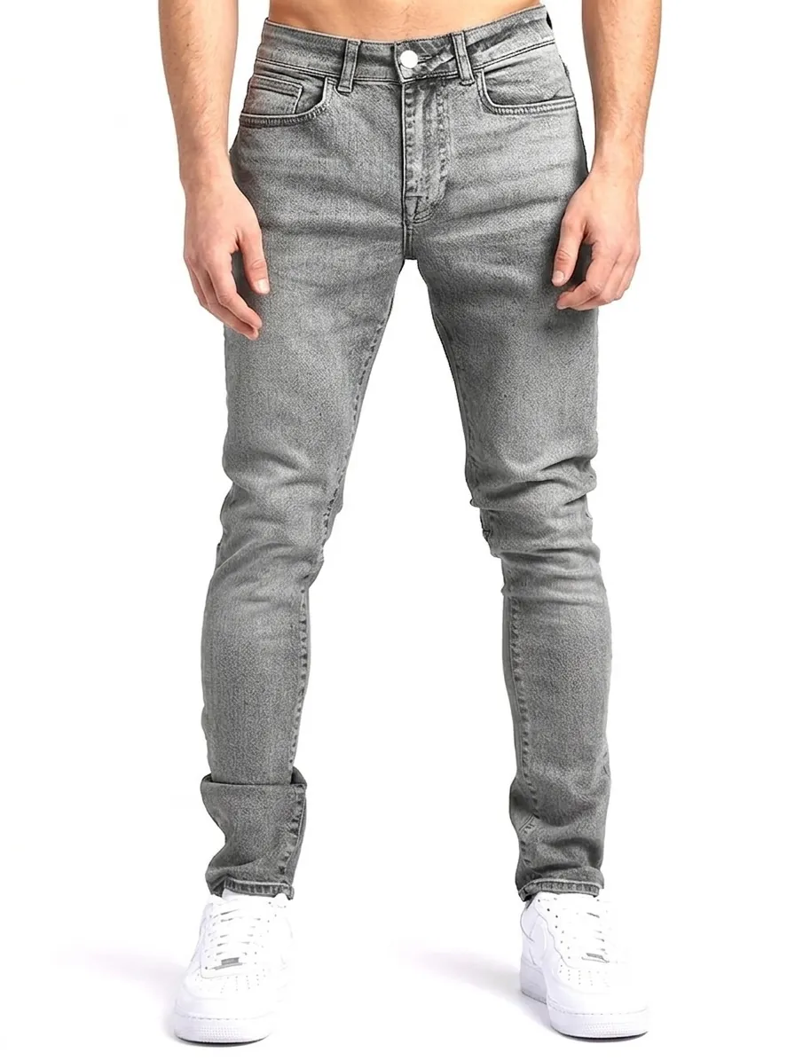 Jeans Uomo Skinny Elasticizzati Moda Lavaggio Neve Pantaloni in Denim Usati Grigio Casual Vestibilità Aderente per Streetwear