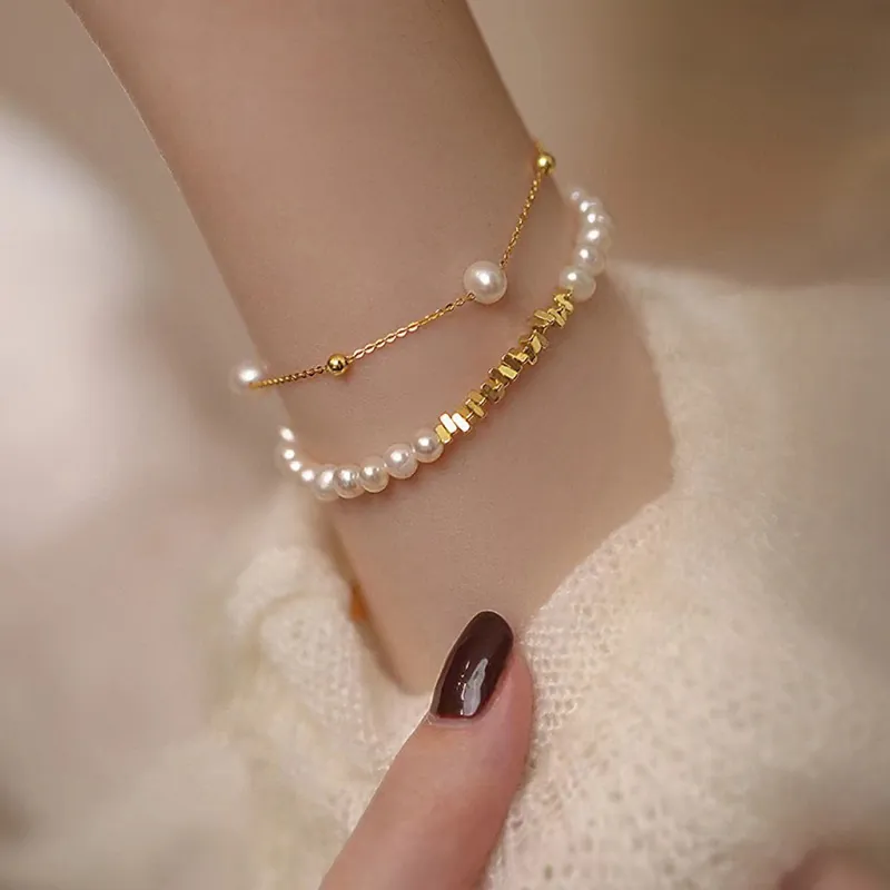 Bracelet En Künstliche Perles Avec Künstliche Perles Pépite Irrégulières En Argent Sterling 925 Bijoux De Luxe Rétro Élégants Cadeau Femme