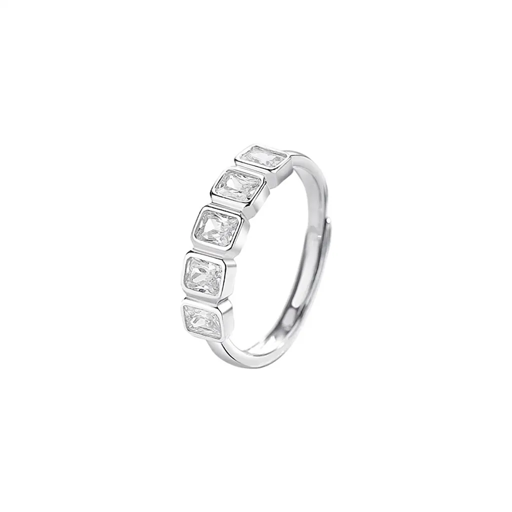 925 Sterling Silver Zirconia Ring Minimalist Square Sugar Rectangular Row Adjustable Open Finger Ring Fashion Jewelry For Women