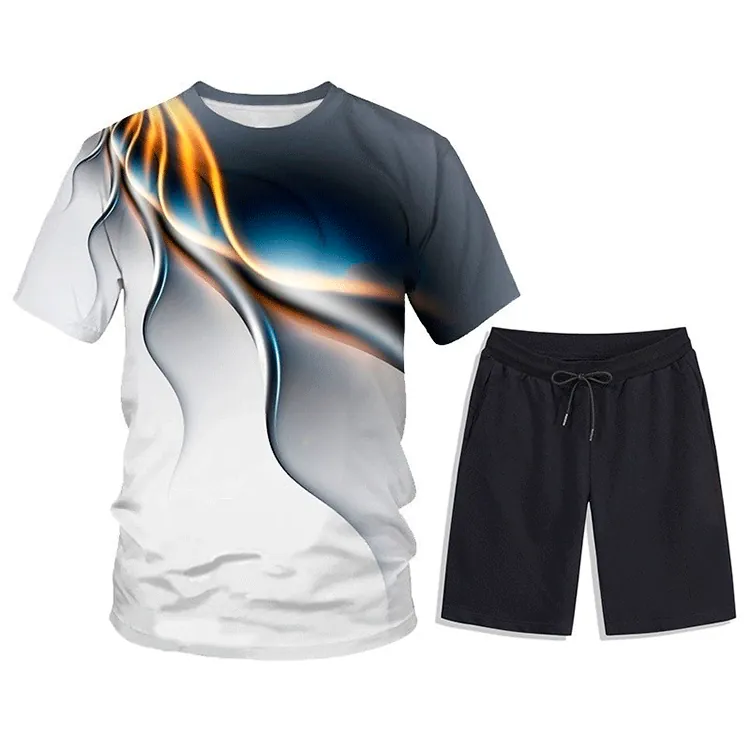 Herren 3D Digital Geometrisch Bedrucktes Kurzarm T-Shirt und Shorts Top And Bottom Set Casual Sport Activewear Outfit