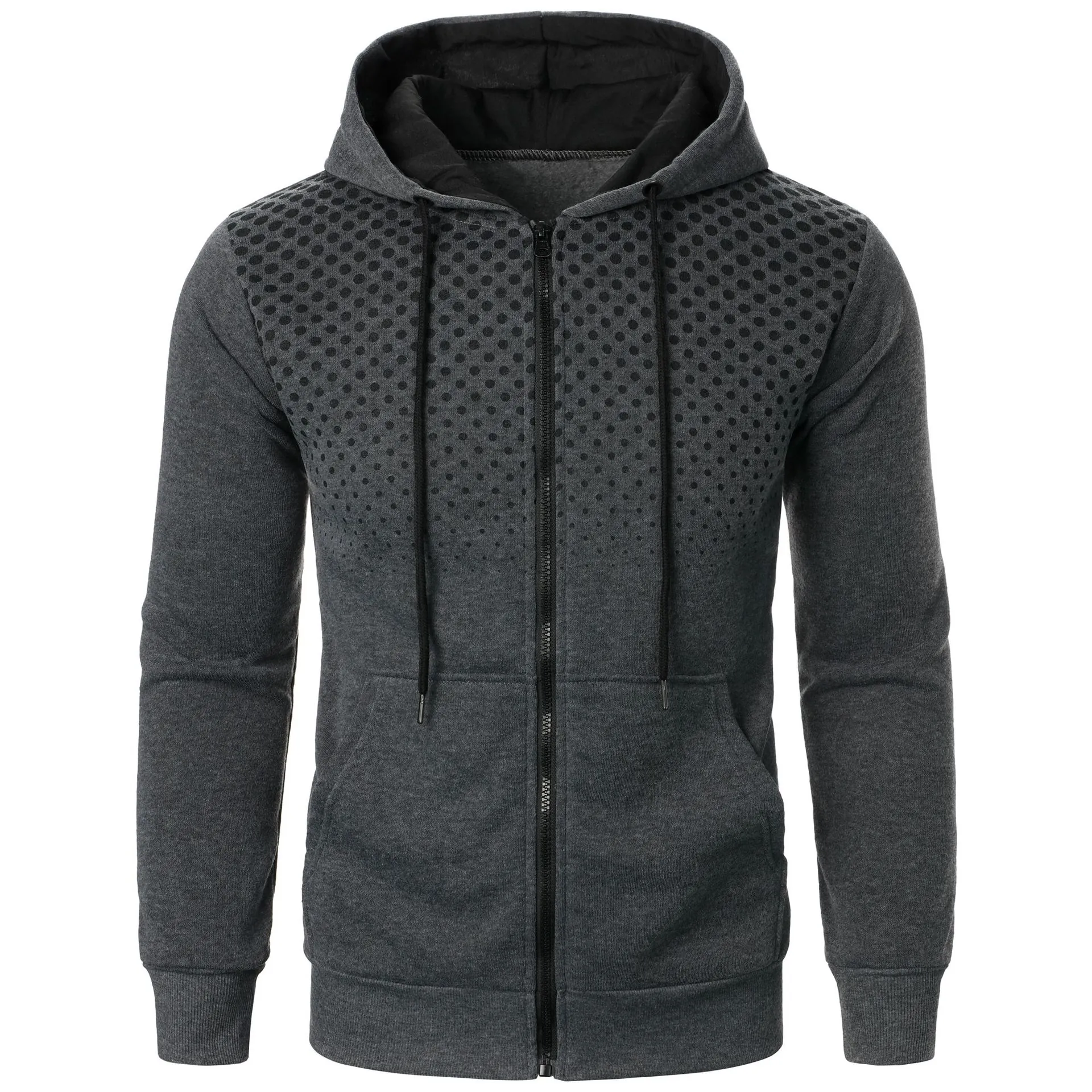 Men's Casual Zip Up Hoodie Gradient Polka Dot Pattern Long Sleeve Hooded Sweatshirt Sports Outerwear Top For Men