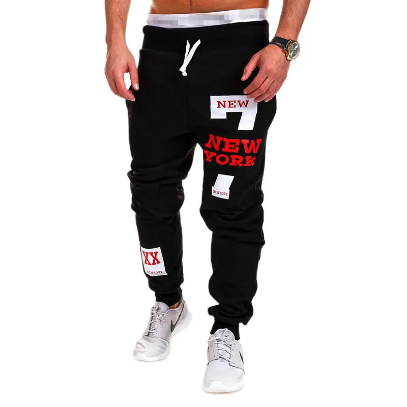 Men's Hip Hop New York Print Joggers Sweatpants Drawstring Casual Sporty Ribbed Cuffs Polyester Blend Trousers