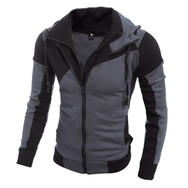 Veste à Capuche Sportive Décontractée pour Hommes Bloc de Couleur Sweat-shirt à Fermeture Éclair Manches Longues Coupe Ajustée