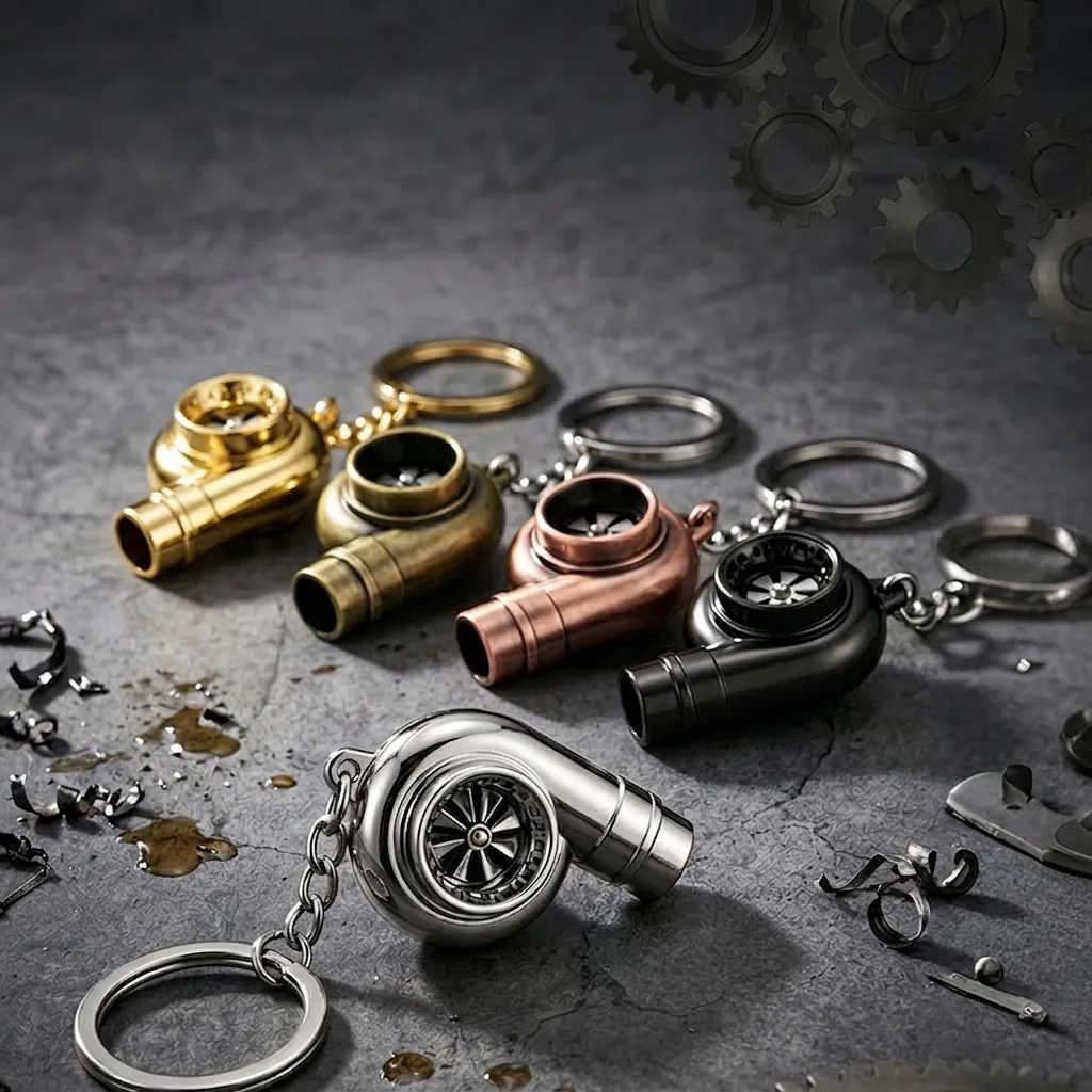 Car Parts Keychain Turbocharger Spinning Turbine Wheel Hub Piston Brake Disc Zinc Alloy Auto Modification Gift For Men