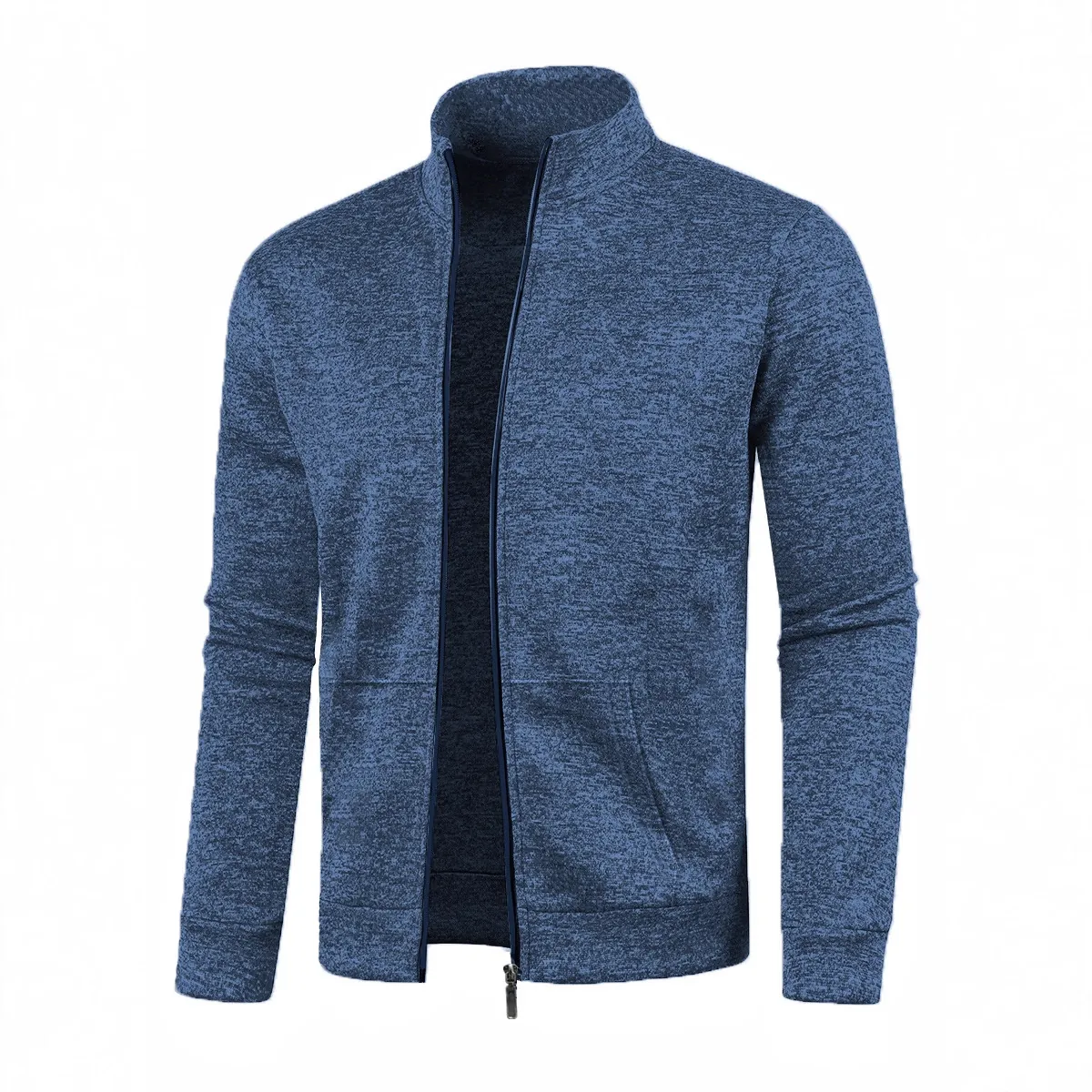 Men's Casual Full Zip Knitted Cardigan Jacket Stand Collar Long Sleeve Heathered Sweater Coat Warm Outerwear For Autumn Winter