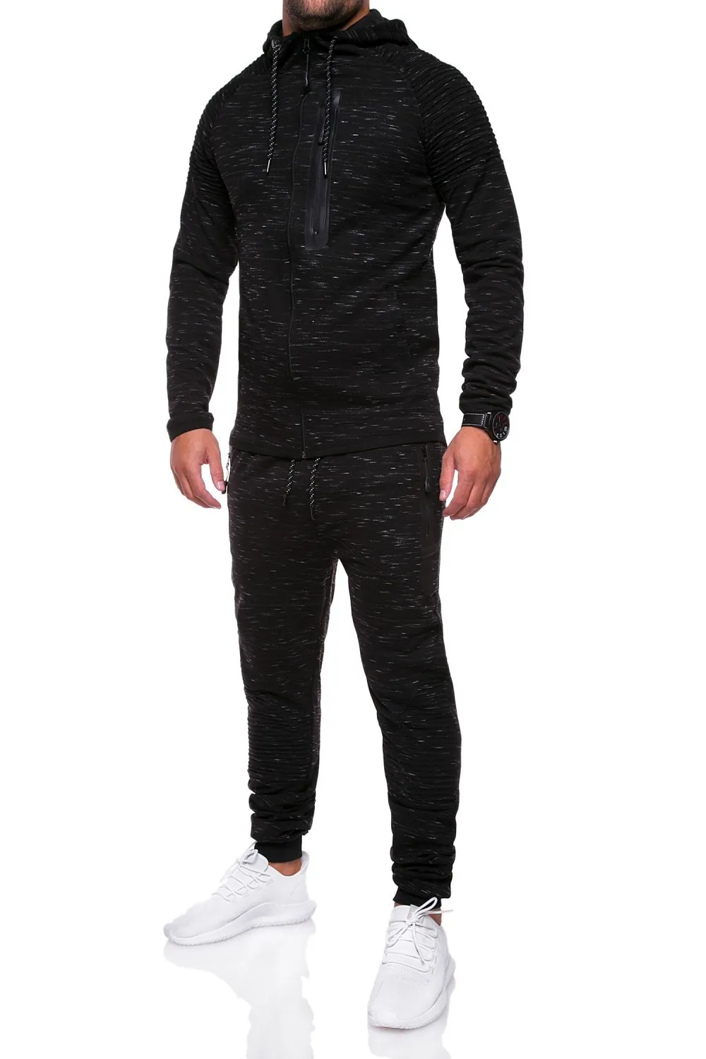 Men's Outdoor Sports Snowflake Pattern Hoodie Set Zip Up Cardigan Hooded Sweatshirt And Sweatpants Top And Bottom