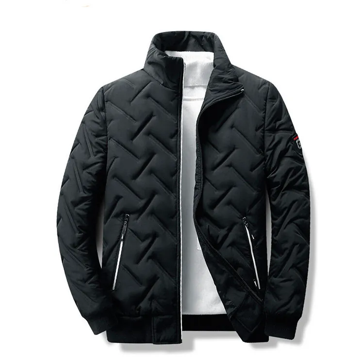 Men's Casual Stand Collar Quilted Padded Jacket Windproof Warm Winter Outwear Ribbed Cuffs Puffer Coat Jacket