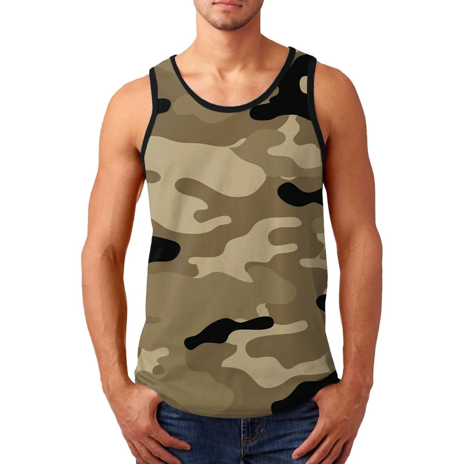 Men's Casual Graphic Tank Top Cotton Blend Sleeveless Sporty Gym Undershirt Summer Beach Streetwear Breathable Tank Top