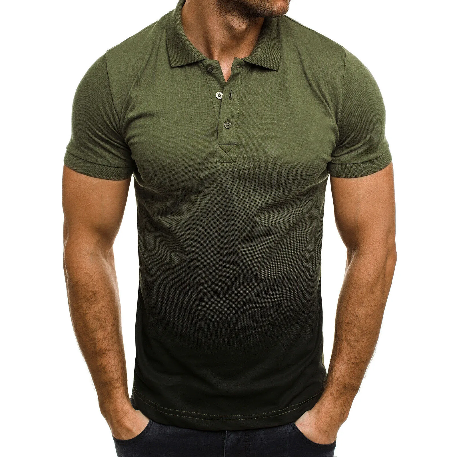Men's Gradient Short Sleeve Polo Shirt Pique Fabric Slim Fit Casual Sporty Top Breathable Fashion Business Casual Shirt
