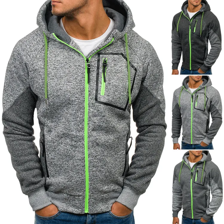 Felpa Con Cappuccio E Cerniera Da Uomo Blocchi Di Colore Foderata In Pile Casual Con Accenti Neon Giacca Sportiva Giunzione