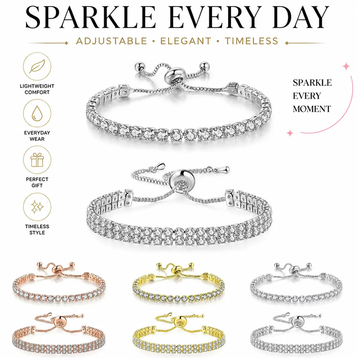 Copper Alloy Zirconia Tennis Bracelet For Women Simple Inlaid Crystal Adjustable Bolo Clasp Evil Eye Cross Jewelry Bracelet