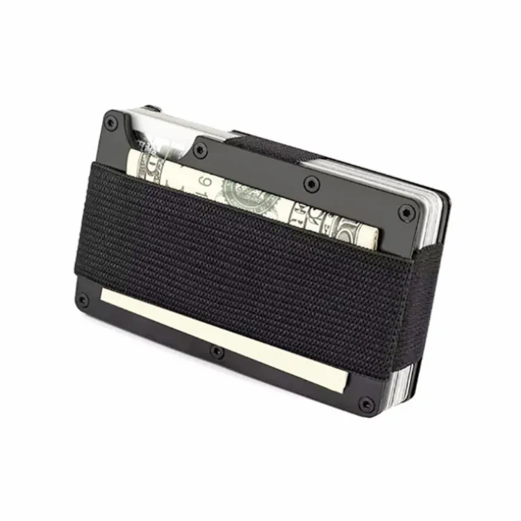 Minimalist Aluminum Alloy RFID Blocking Credit Card Holder Slim Metal Wallet With Elastic Strap For Men Women Daily Life