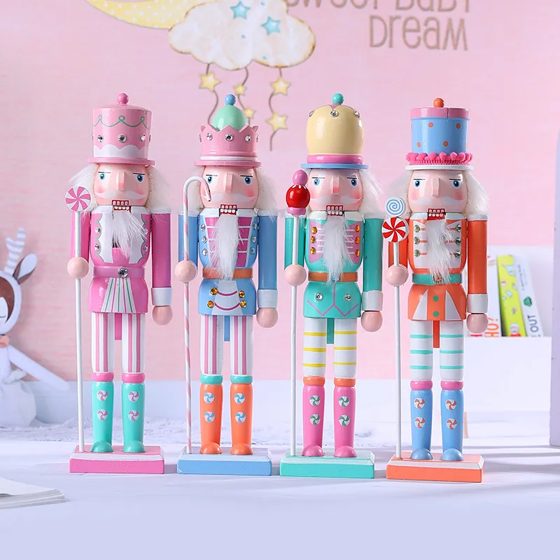 Macaron Candy Color Wooden Nutcracker Soldier Figurine Handcrafted MDF Nutcracker Ornament For Christmas Gift Home Party Decor