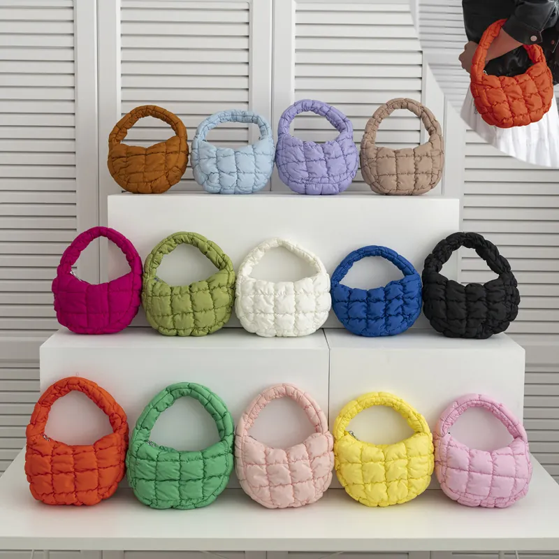 Borsa a Mano da Donna Imbottita Nuvola Design di Nicchia Coreano Plissettata in Nylon Borsa Mini Hobo Leggera per Quotidiano