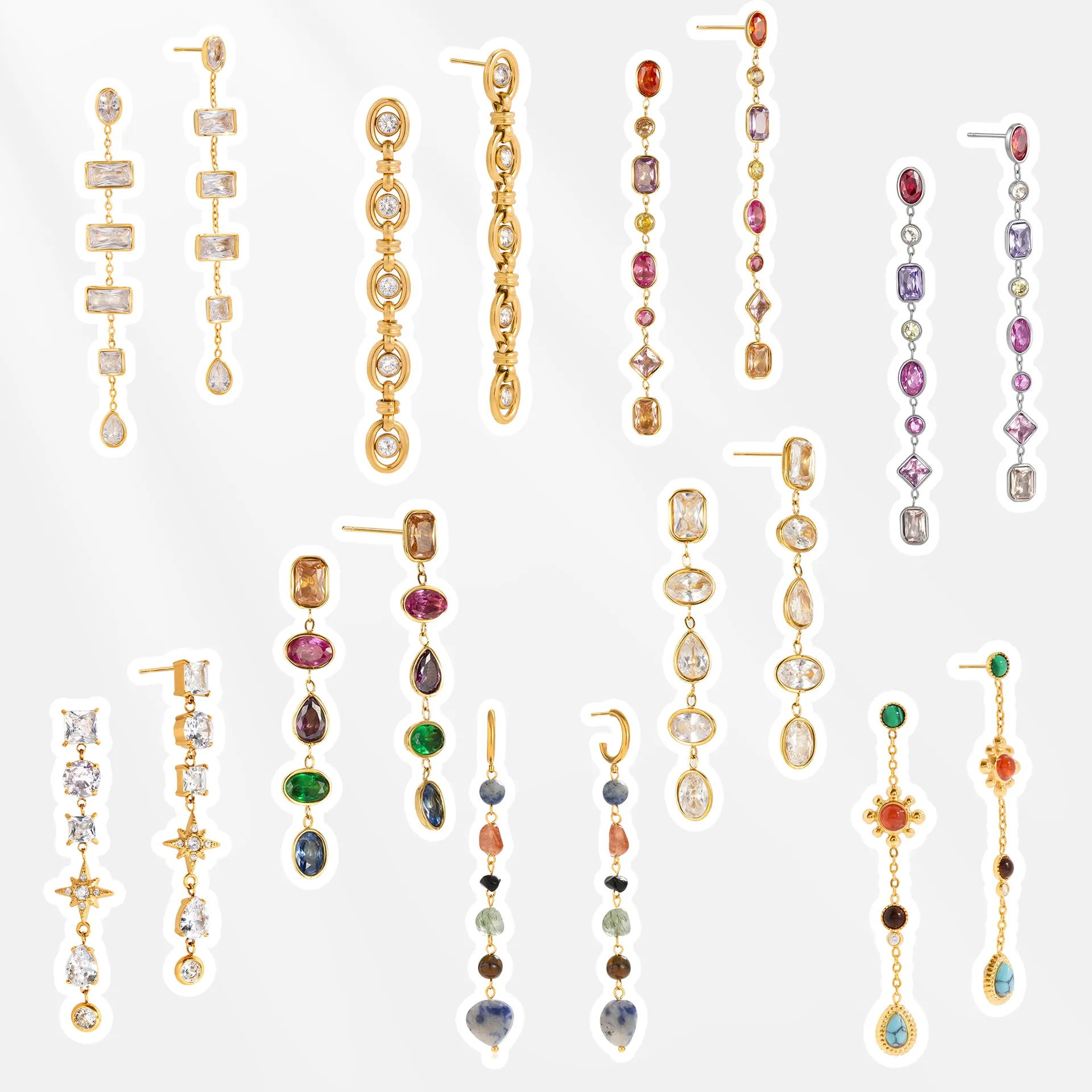 Edelstahl Zirkonia Quaste Tropfen Ohrringe Leichter Luxus Bunte Stein Lange Hängeohrringe Für Damen Mode Schmuck