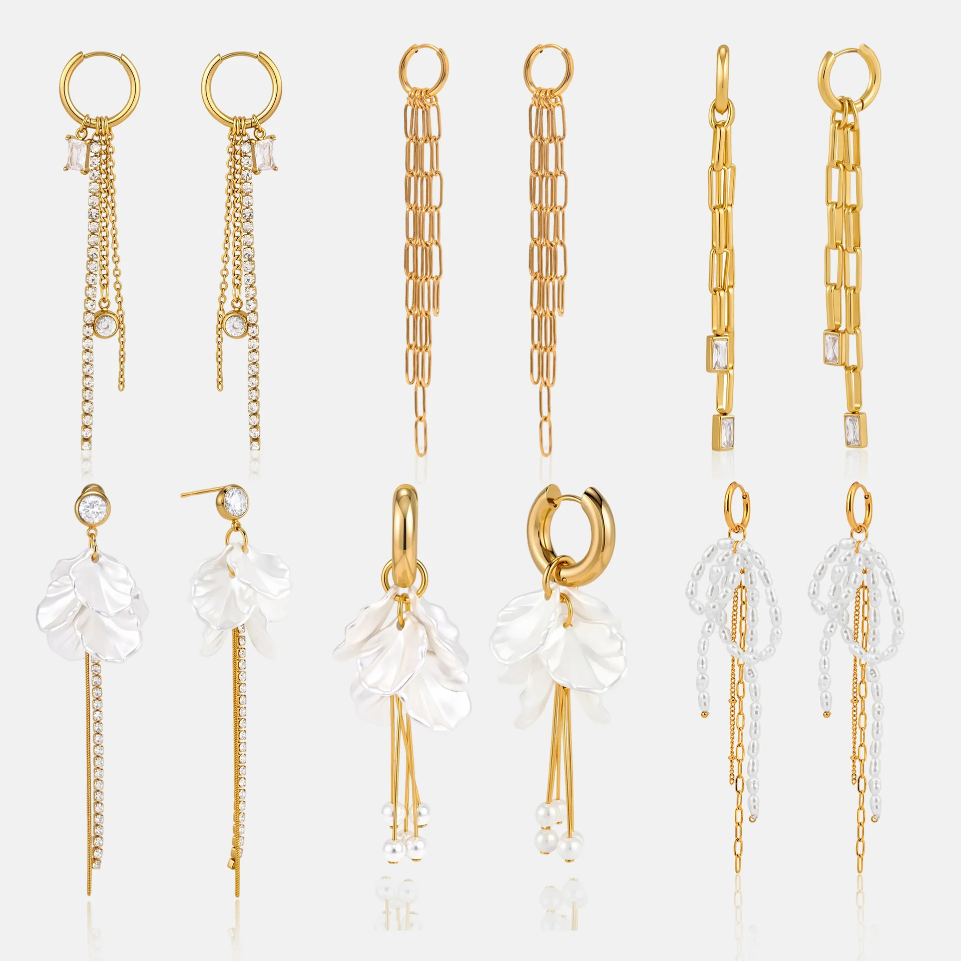 Stainless Steel Tassel Earrings For Women Gold Plated Artificial Pearl Rhinestone Flower Geometric Dangle Earrings Jewelry Gift